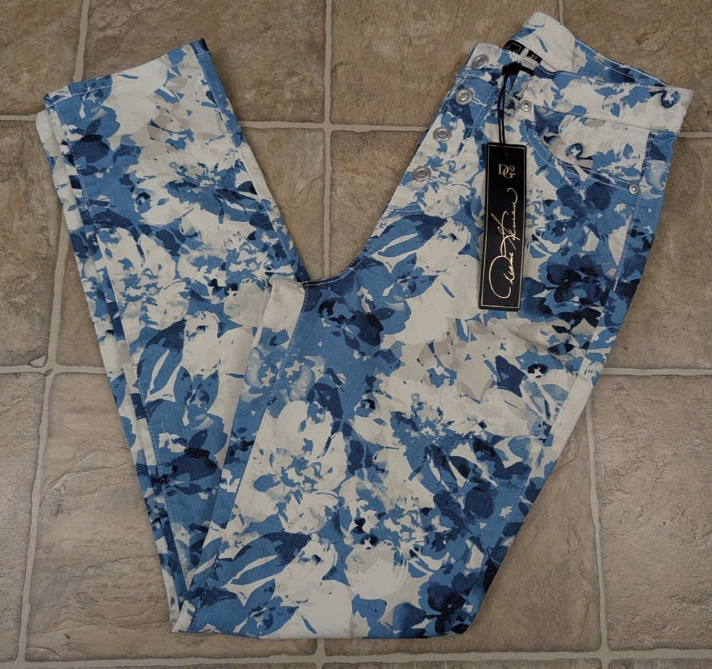 DG2 Diane Gilman sz ST Skinny Jeans pull on stretchy small tall blue floral 1940